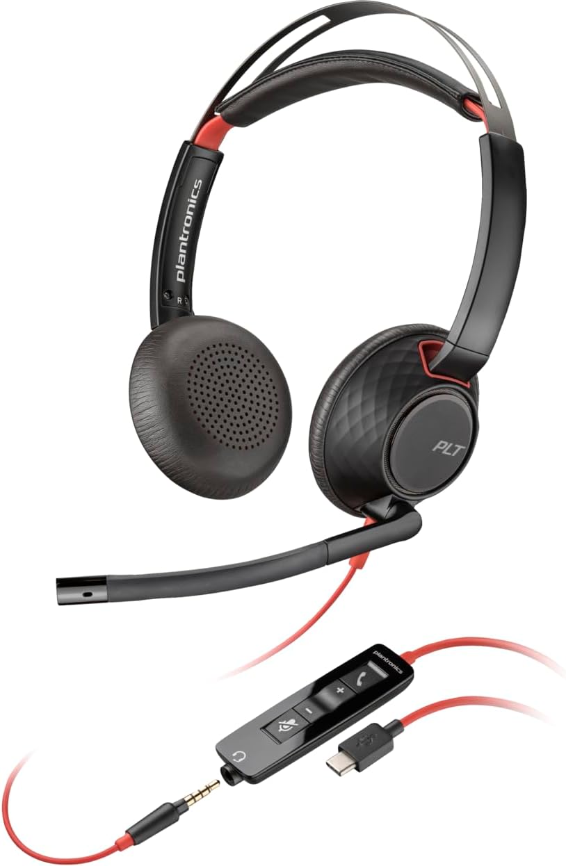 Plantronics Poly Blackwire 5220 Stereo USB-C Headset +3.5mm Plug +USB-C/A Adapter