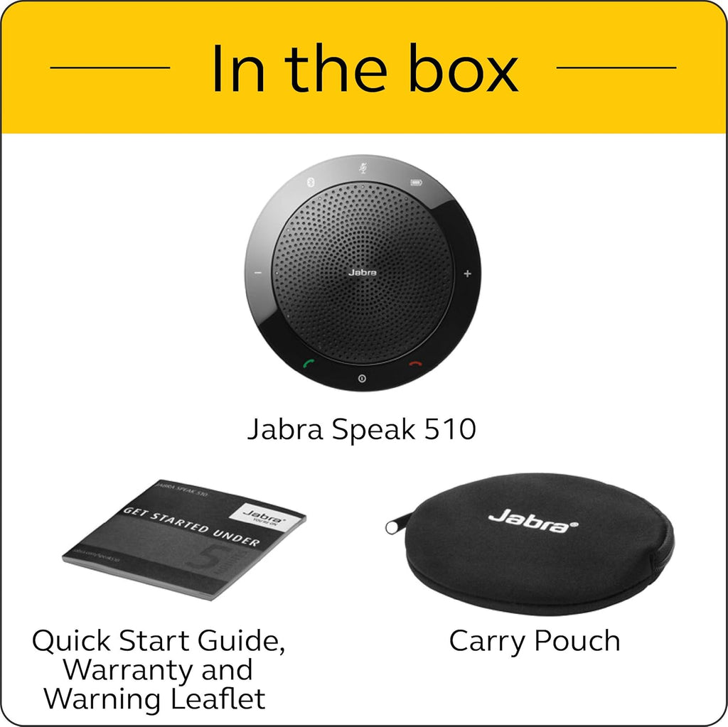 Jabra Speak 510 Speaker Phone - Microsoft Certified Portable Bluetooth Conference Speaker with USB - Connect with Laptops, Smartphones and Tablets, Black