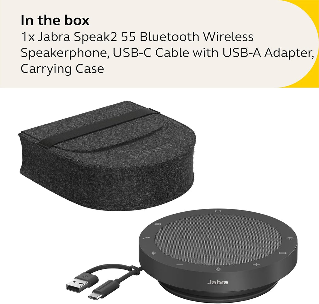 Jabra Speak2 55 Wireless Bluetooth Speakerphone - Portable Speaker with 4 Noise-Cancelling Mics, 50mm Full-Range Speakers & Wideband Audio - Certified Microsoft Teams Speaker - Dark Grey